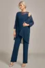 Navy Long Sleeves 3 Pieces Mother of the Bride Pant Suits sold by Zapaka