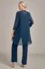 Navy Long Sleeves 3 Pieces Mother of the Bride Pant Suits sold by Zapaka