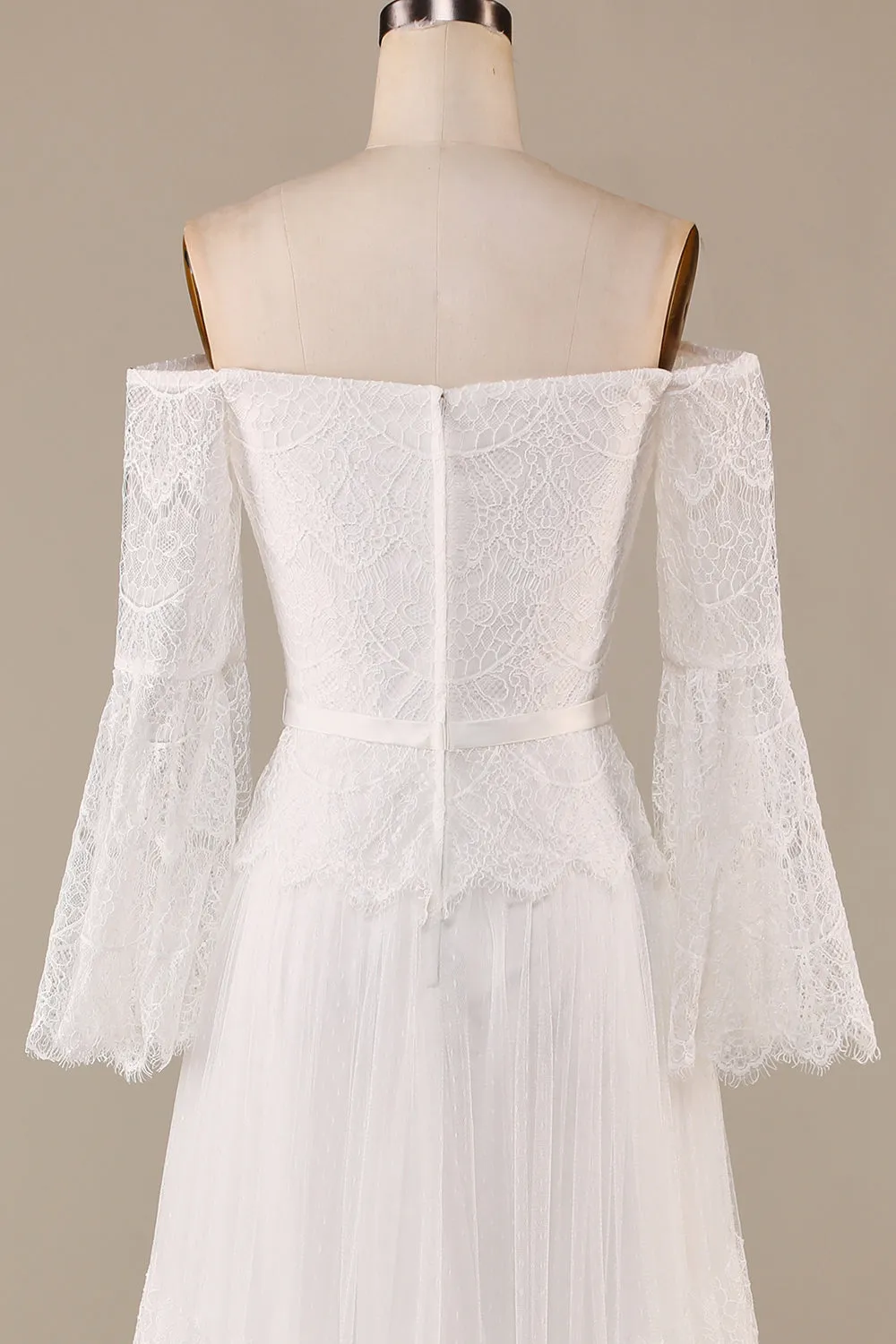 A Line Off the Shoulder Ivory Sweep Train Flare Sleeves Wedding Dress sold by Zapaka product image thumbnail 5