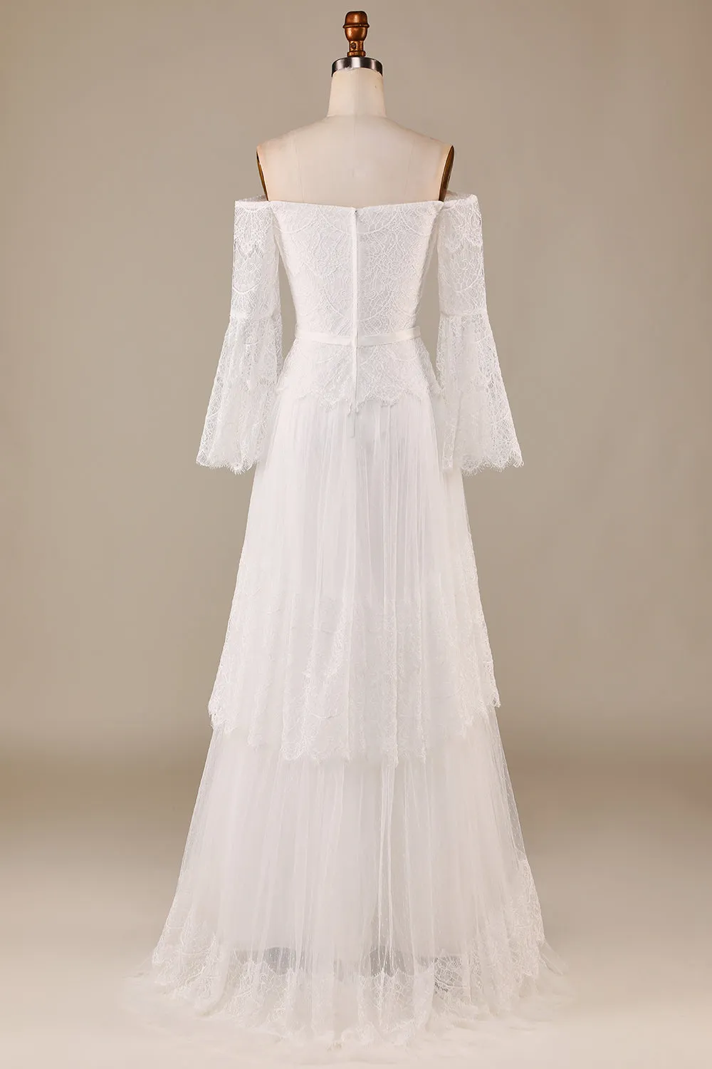 A Line Off the Shoulder Ivory Sweep Train Flare Sleeves Wedding Dress sold by Zapaka product image thumbnail 2