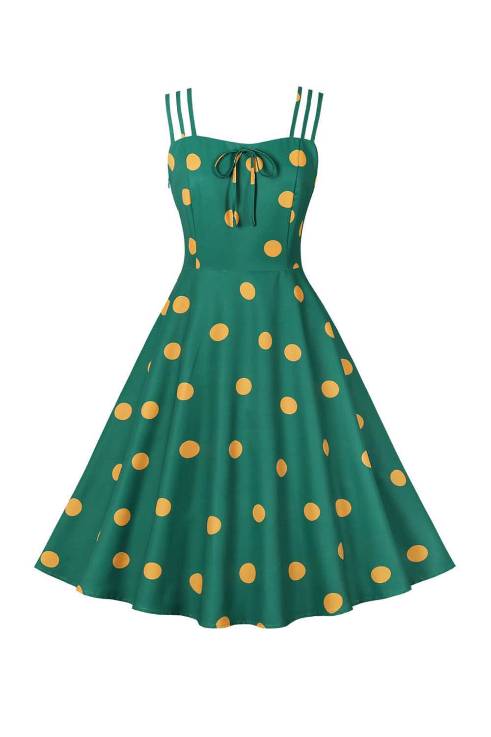 Green Polka Dots Straps Sleeveless 1950s Dress sold by Zapaka