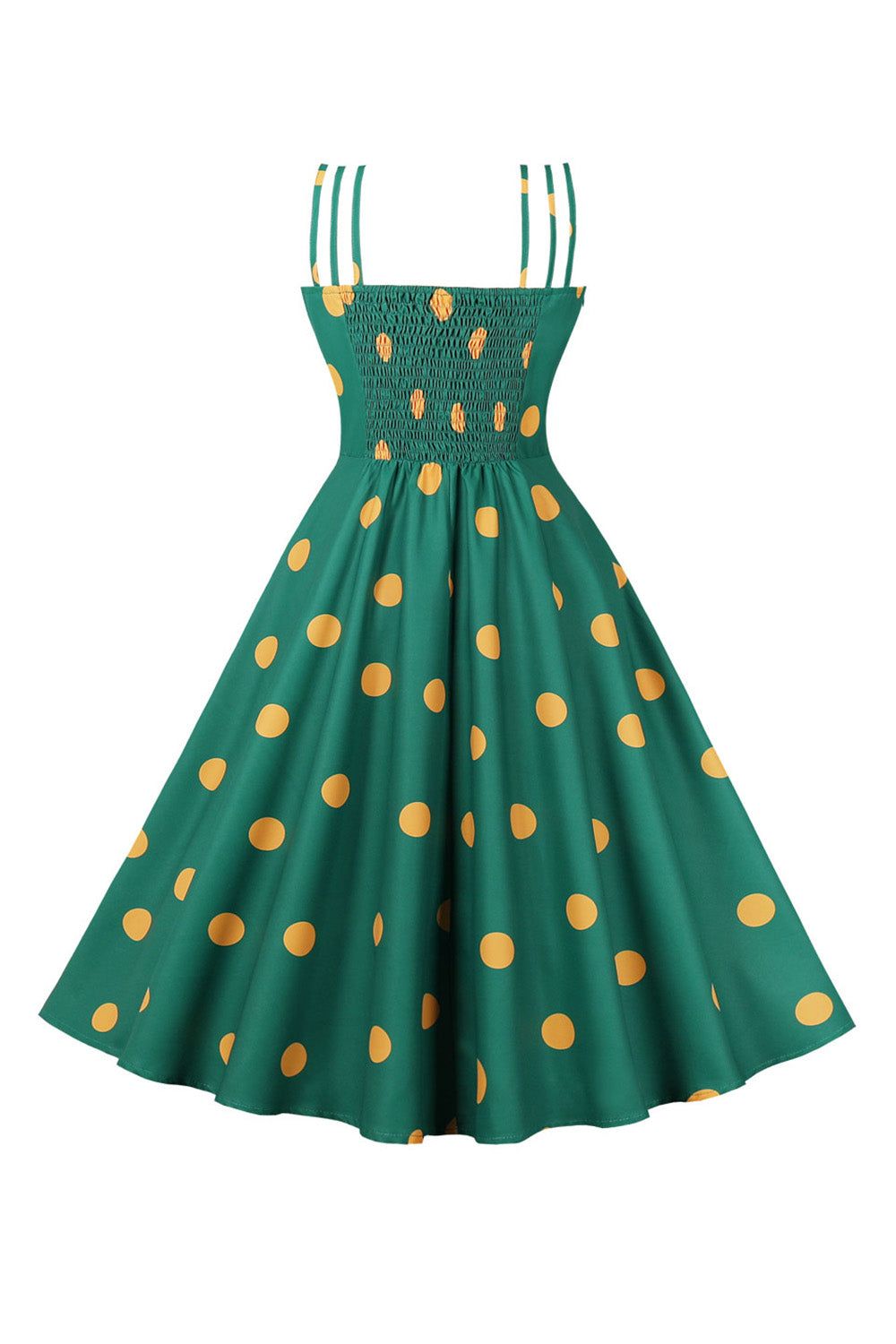 Green Polka Dots Straps Sleeveless 1950s Dress sold by Zapaka product image thumbnail 2