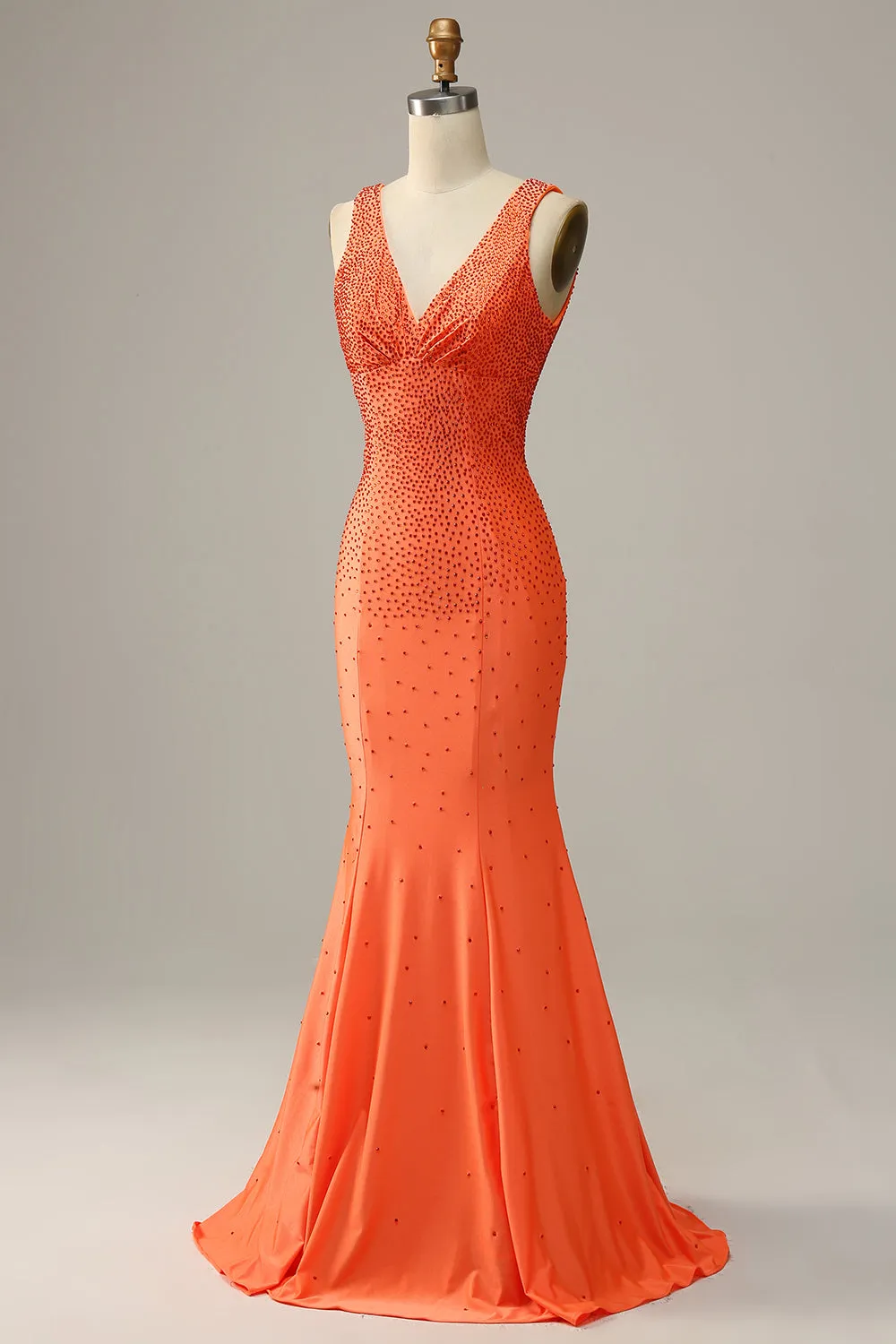 Mermaid V Neck Orange Long Prom Dress with Beading sold by Zapaka product image thumbnail 3
