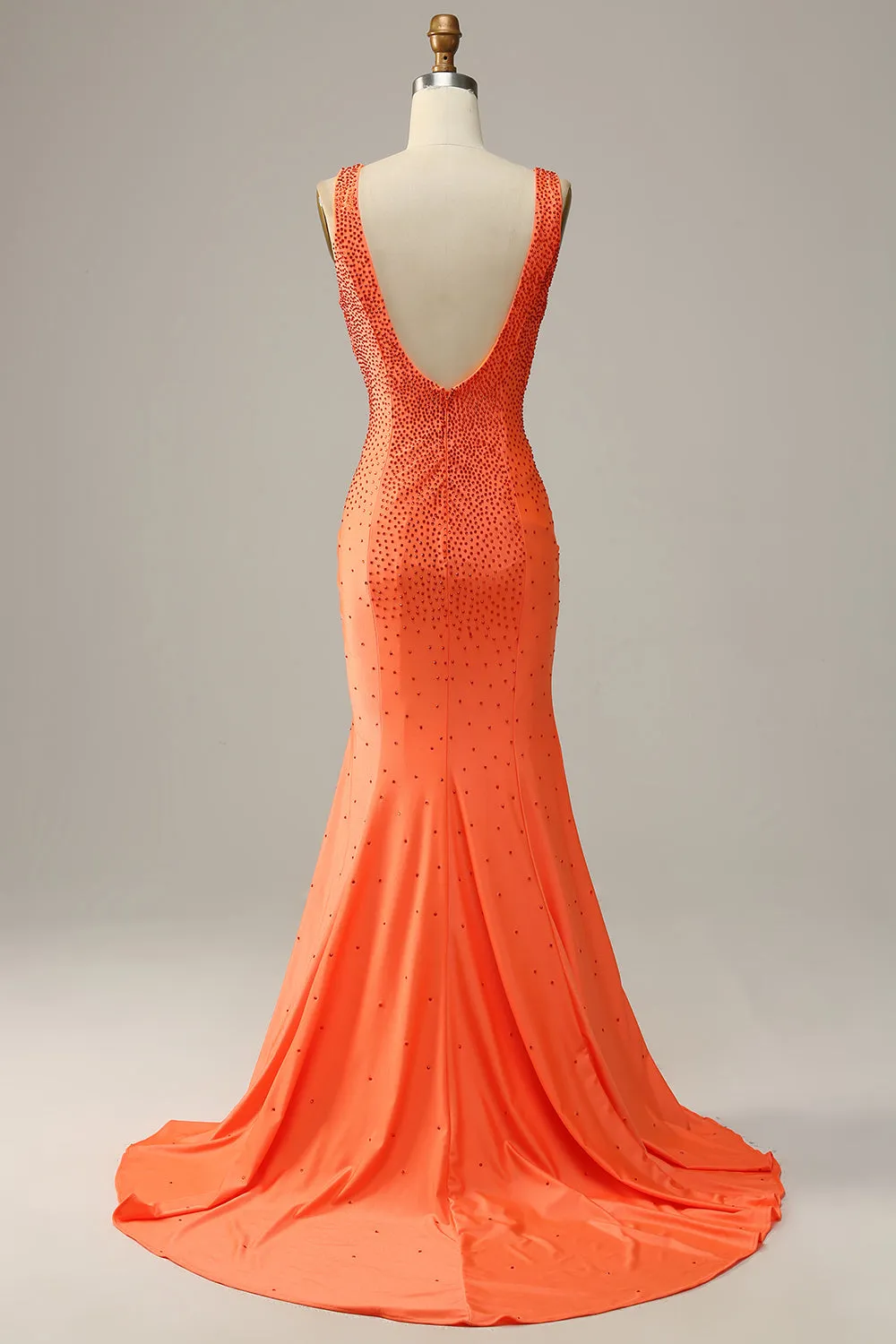 Mermaid V Neck Orange Long Prom Dress with Beading sold by Zapaka product image thumbnail 2
