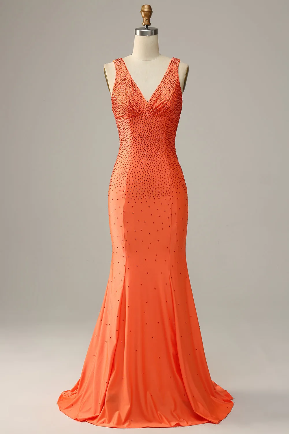 Mermaid V Neck Orange Long Prom Dress with Beading sold by Zapaka