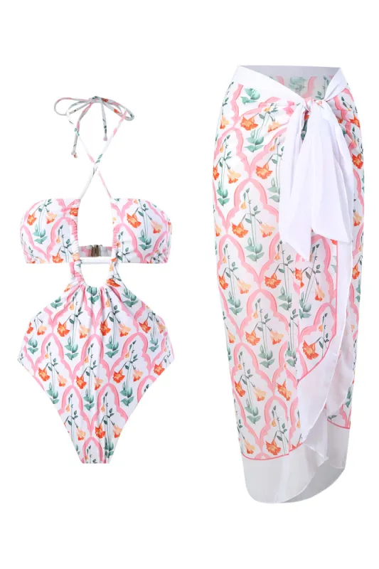 Halter Neck Keyhole One Piece Bikini with Beach Skirt sold by Zapaka