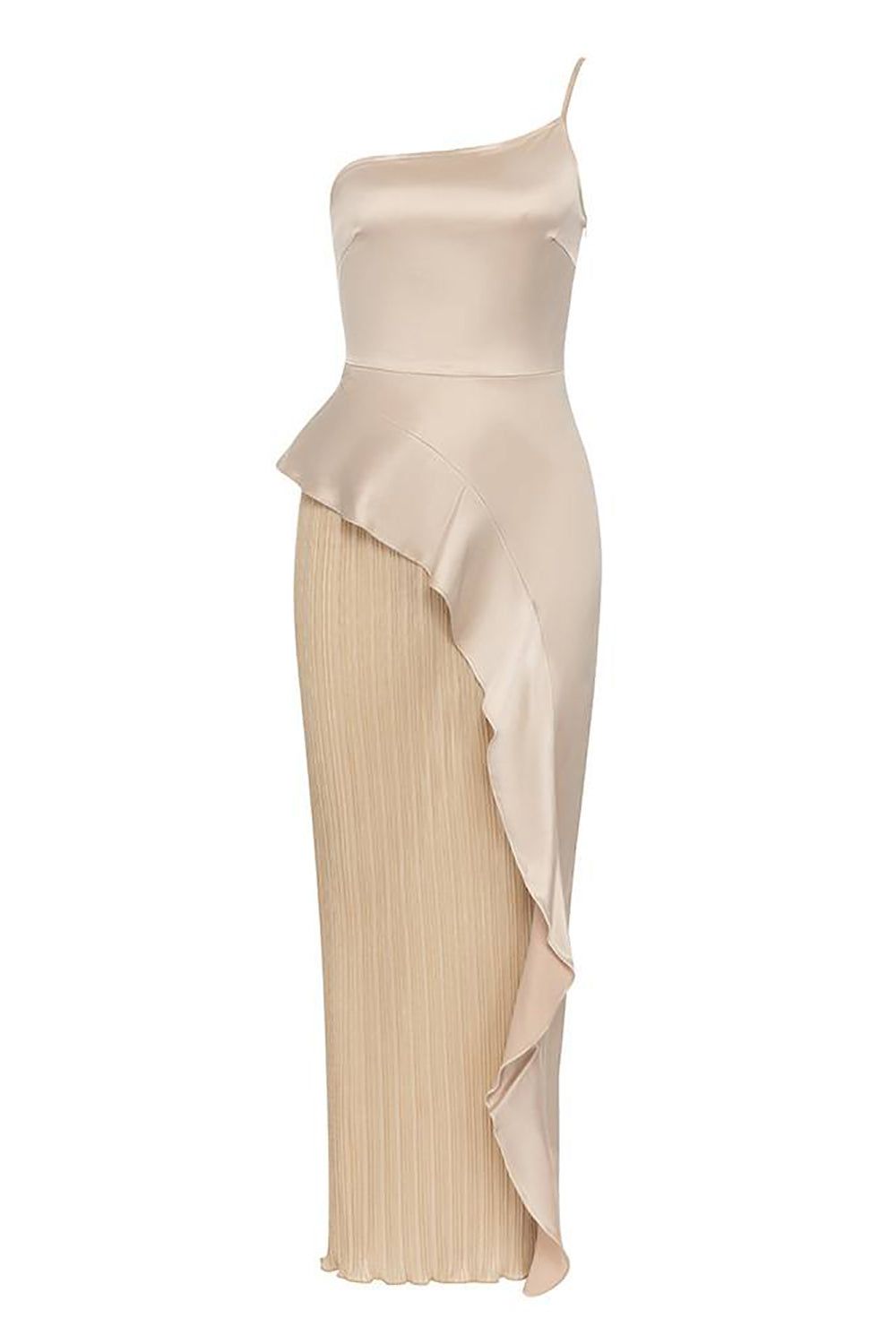 Champagne Spaghetti Straps Bodycon Satin Pleated Long Party Dress sold by Zapaka product image thumbnail 5
