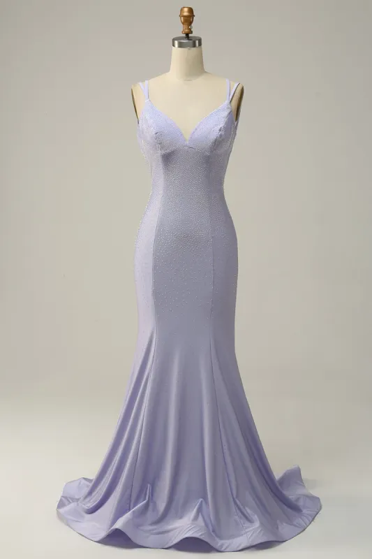 Lavender Mermaid Beading Sparkly Prom Dress sold by Zapaka