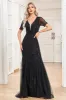 Sparkly Black Mermaid Short Sleeves V-Neck Prom Dress sold by Zapaka