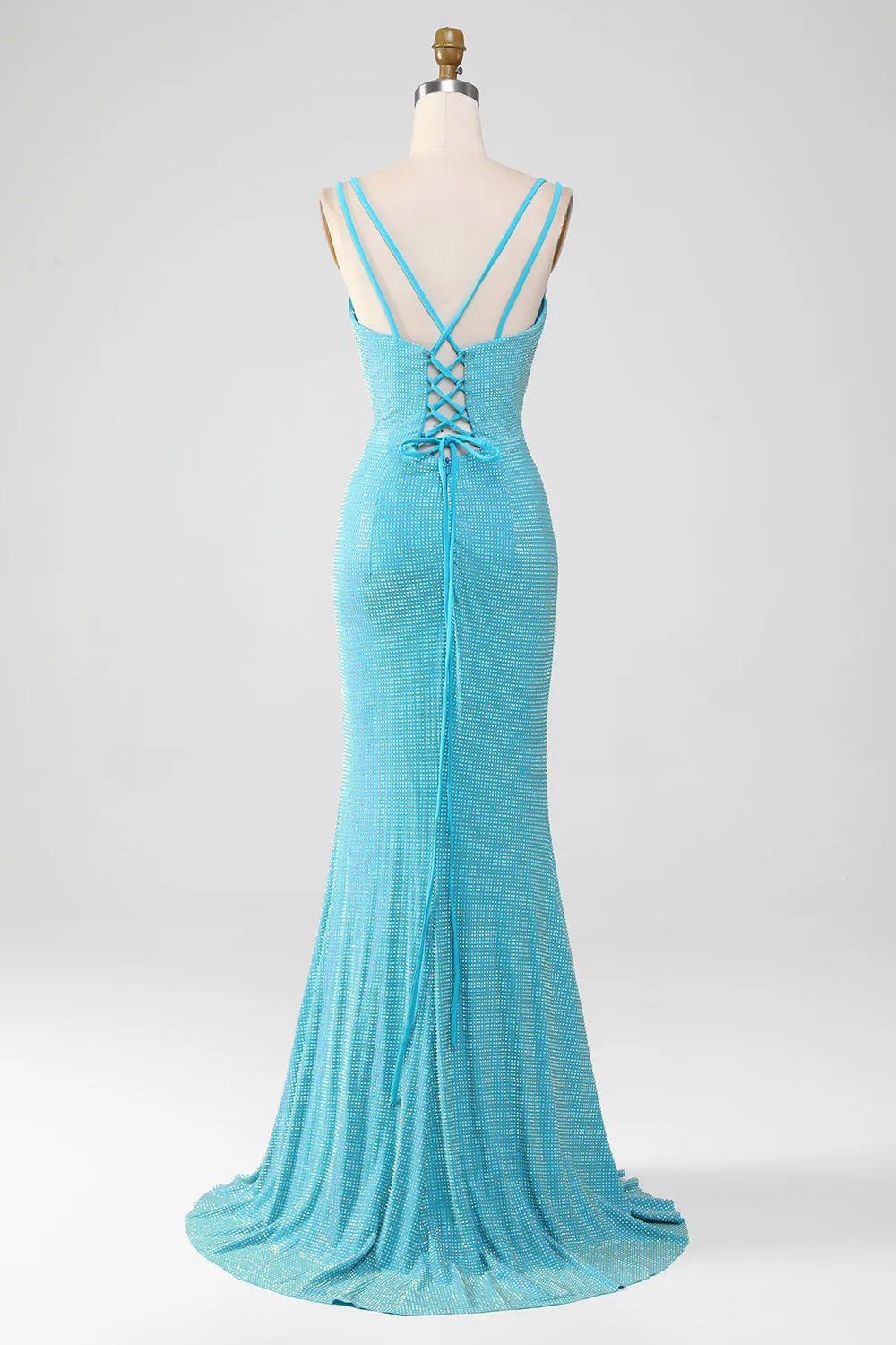 Sparkly Turquoise Mermaid Spaghetti Straps Long Prom Dress With Beading sold by Zapaka product image thumbnail 2