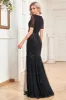 Sparkly Black Mermaid Short Sleeves V-Neck Prom Dress sold by Zapaka