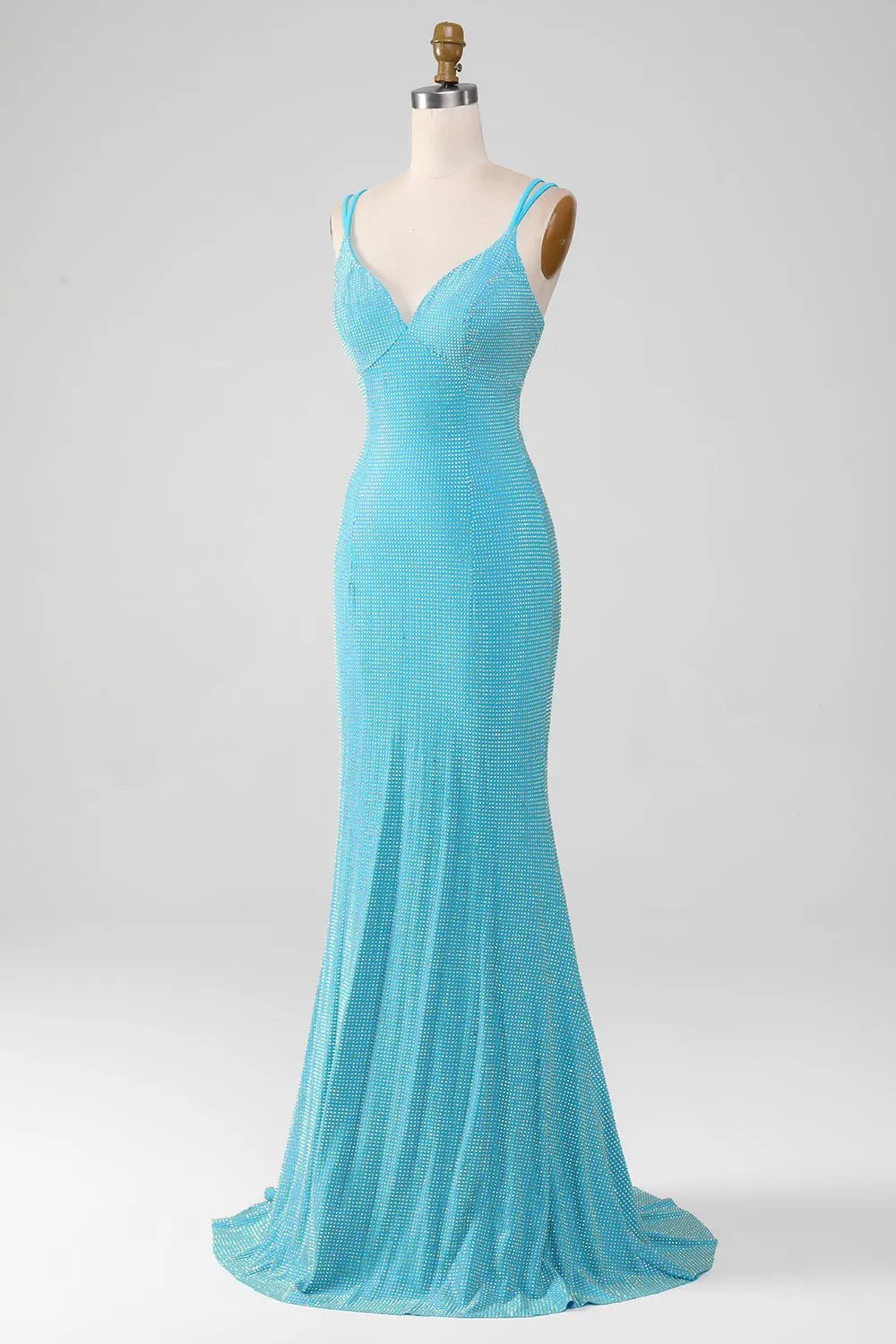Sparkly Turquoise Mermaid Spaghetti Straps Long Prom Dress With Beading sold by Zapaka product image thumbnail 3