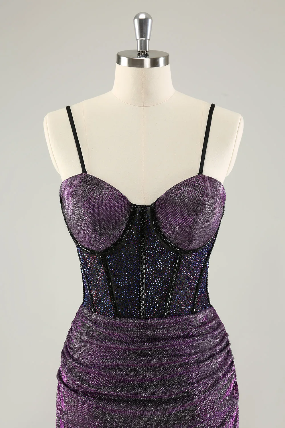 Dark Purple Spaghetti Straps Corset Glitter Short Homecoming Dresses sold by Zapaka product image thumbnail 4
