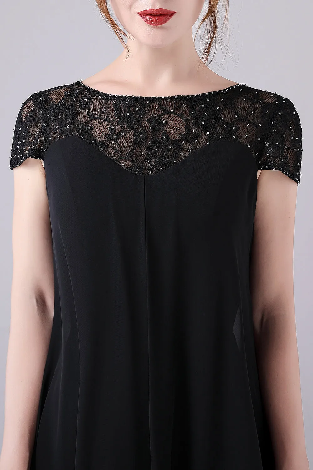 Black A-line Cap Sleeves Knee Length Mother of the Bride Dress sold by Zapaka product image thumbnail 5