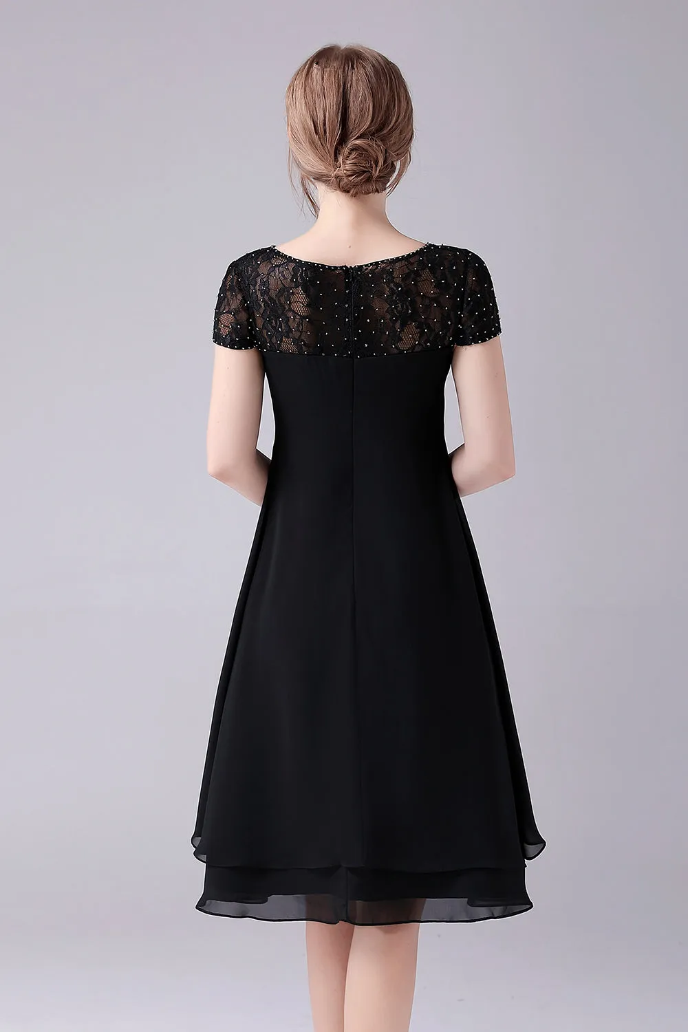 Black A-line Cap Sleeves Knee Length Mother of the Bride Dress sold by Zapaka product image thumbnail 2