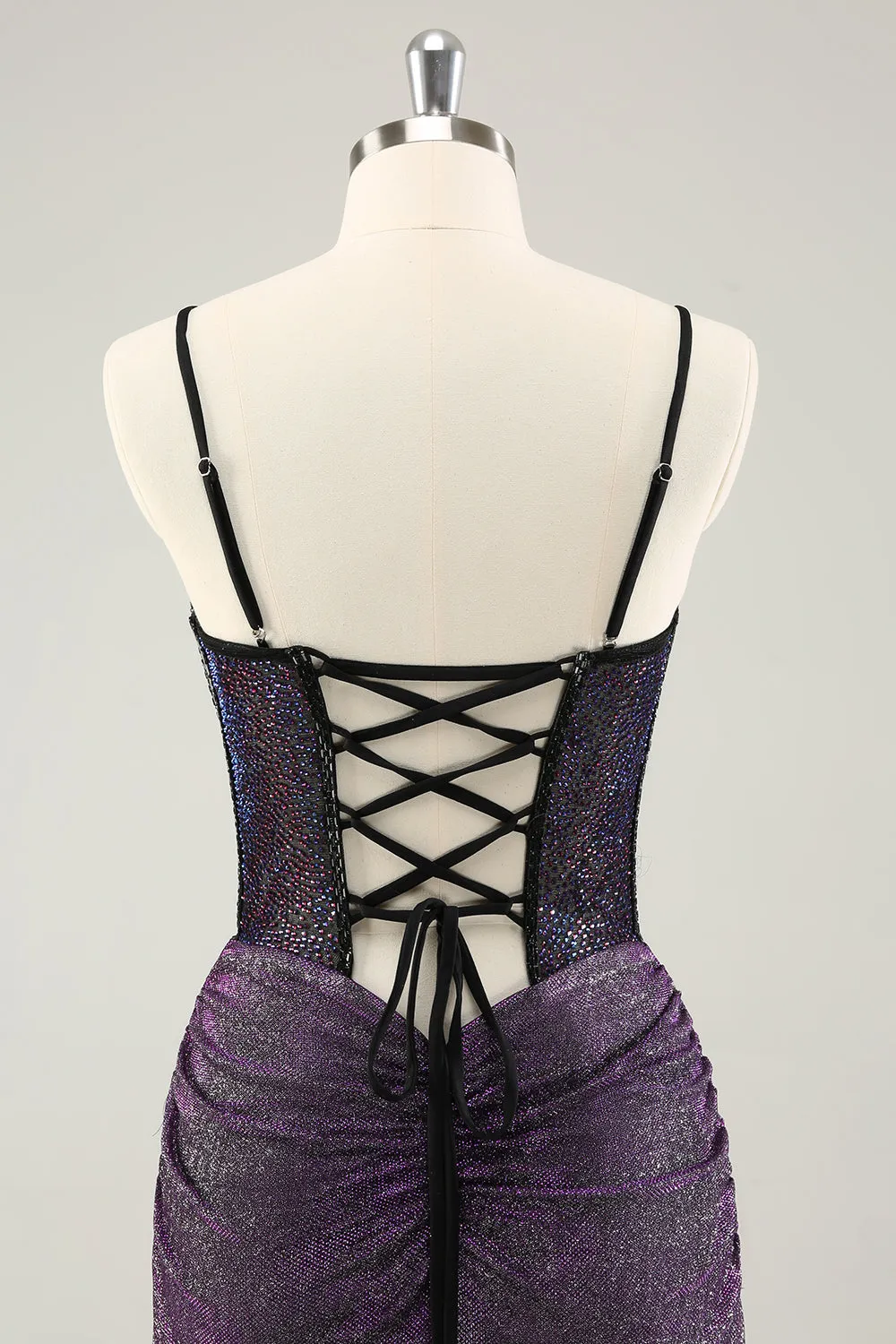 Dark Purple Spaghetti Straps Corset Glitter Short Homecoming Dresses sold by Zapaka product image thumbnail 5