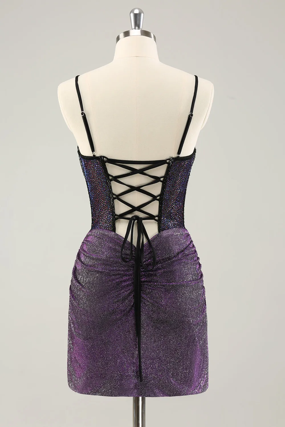 Dark Purple Spaghetti Straps Corset Glitter Short Homecoming Dresses sold by Zapaka product image thumbnail 2