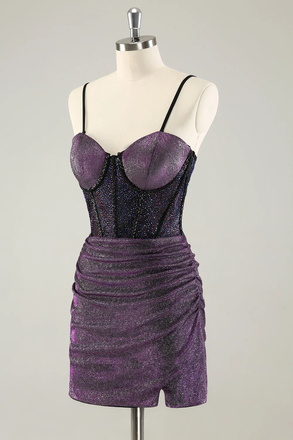 Dark Purple Spaghetti Straps Corset Glitter Short Homecoming Dresses sold by Zapaka product image thumbnail 3