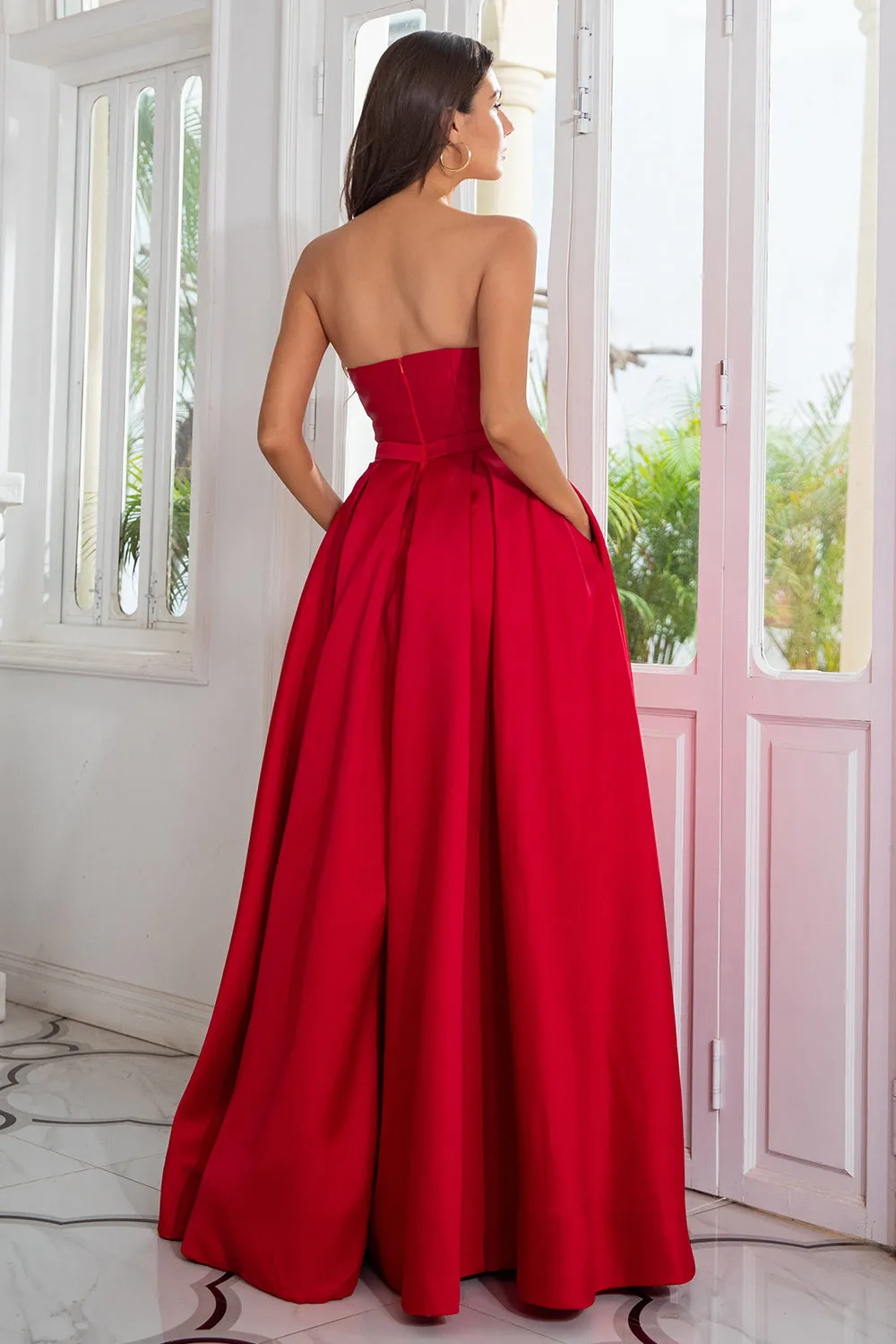 A Line Strapless Red Long Prom Dress with Split Front sold by Zapaka product image thumbnail 2