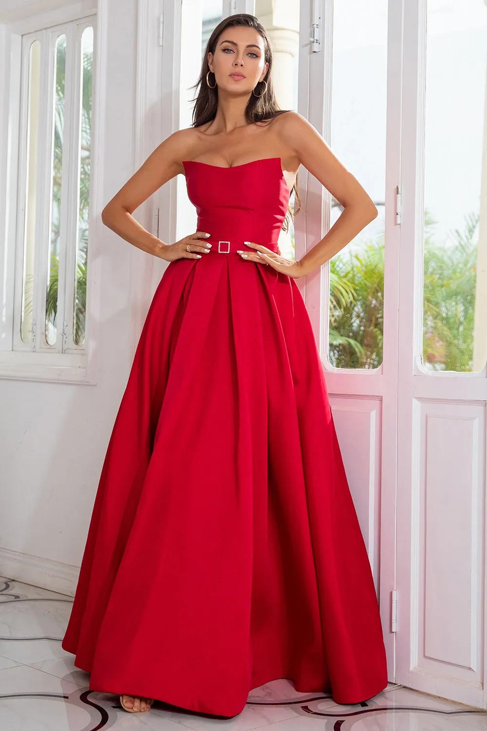 A Line Strapless Red Long Prom Dress with Split Front sold by Zapaka product image thumbnail 3