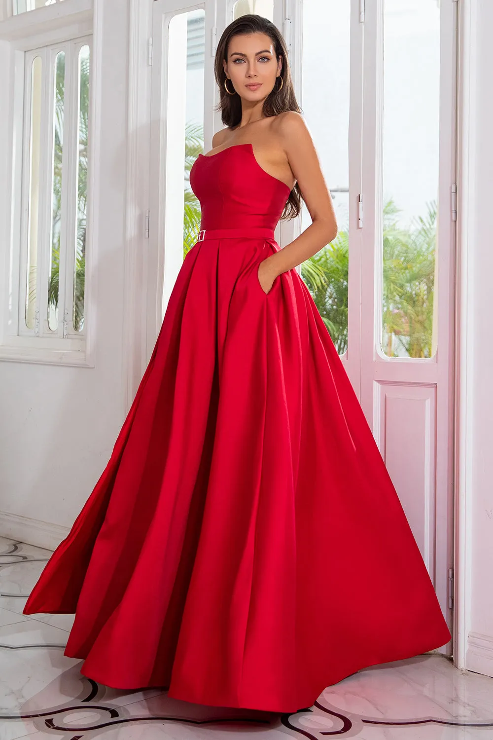 A Line Strapless Red Long Prom Dress with Split Front sold by Zapaka product image thumbnail 4