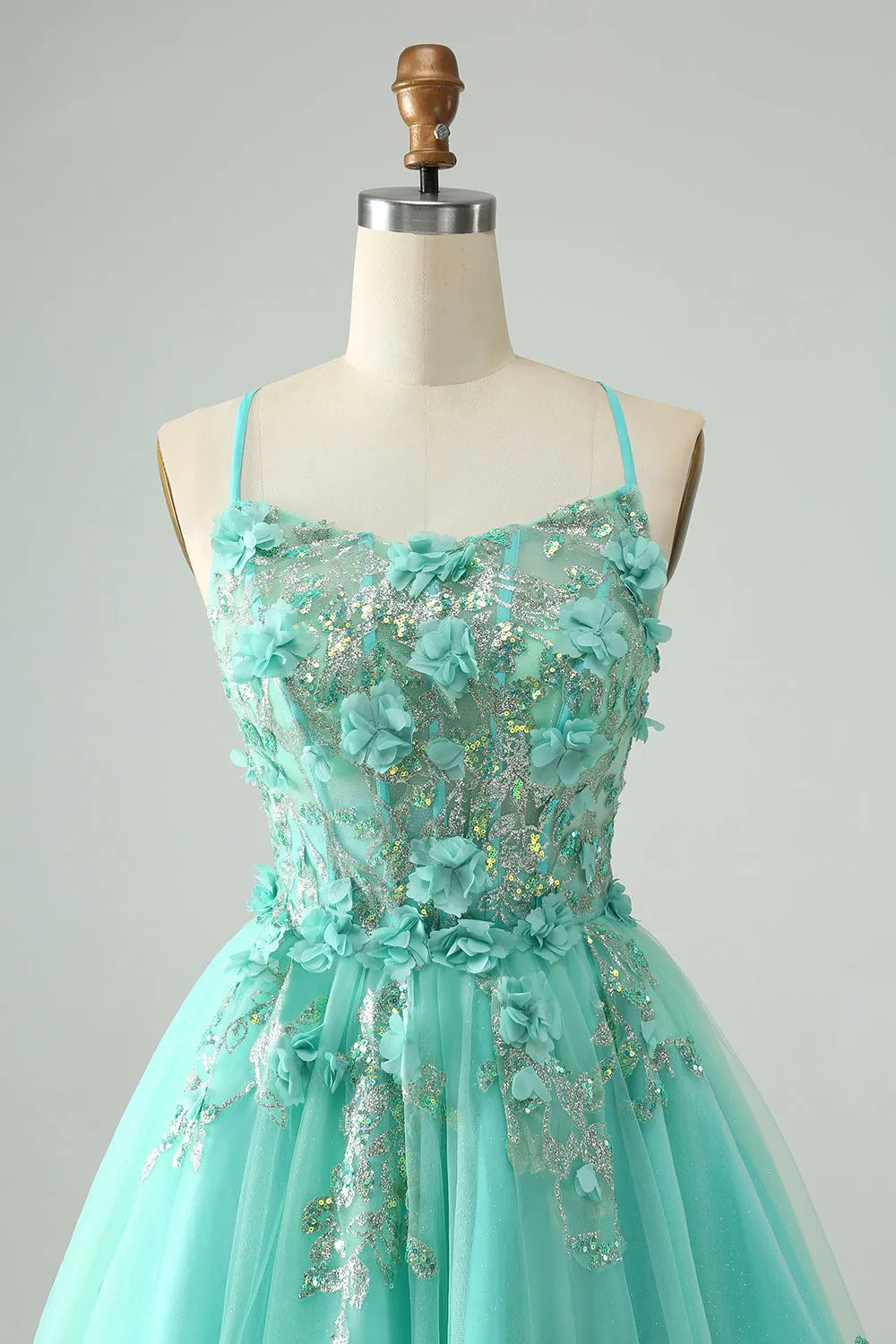 Green A Line Sequins Corset Short Tulle Homecoming Dress with Appliques sold by Zapaka product image thumbnail 4