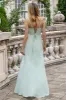 A Line Spaghetti Straps Matcha Long Bridesmaid Dress with Lace Up Back sold by Zapaka