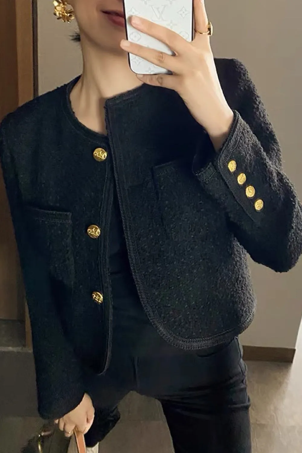 Black Tweed Shawl Lapel Cropped Women Coat sold by Zapaka product image thumbnail 3