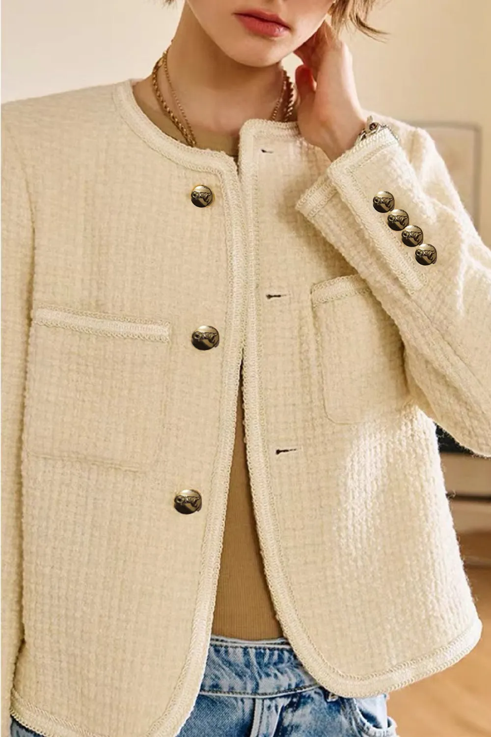 Black Tweed Shawl Lapel Cropped Women Coat sold by Zapaka product image thumbnail 4