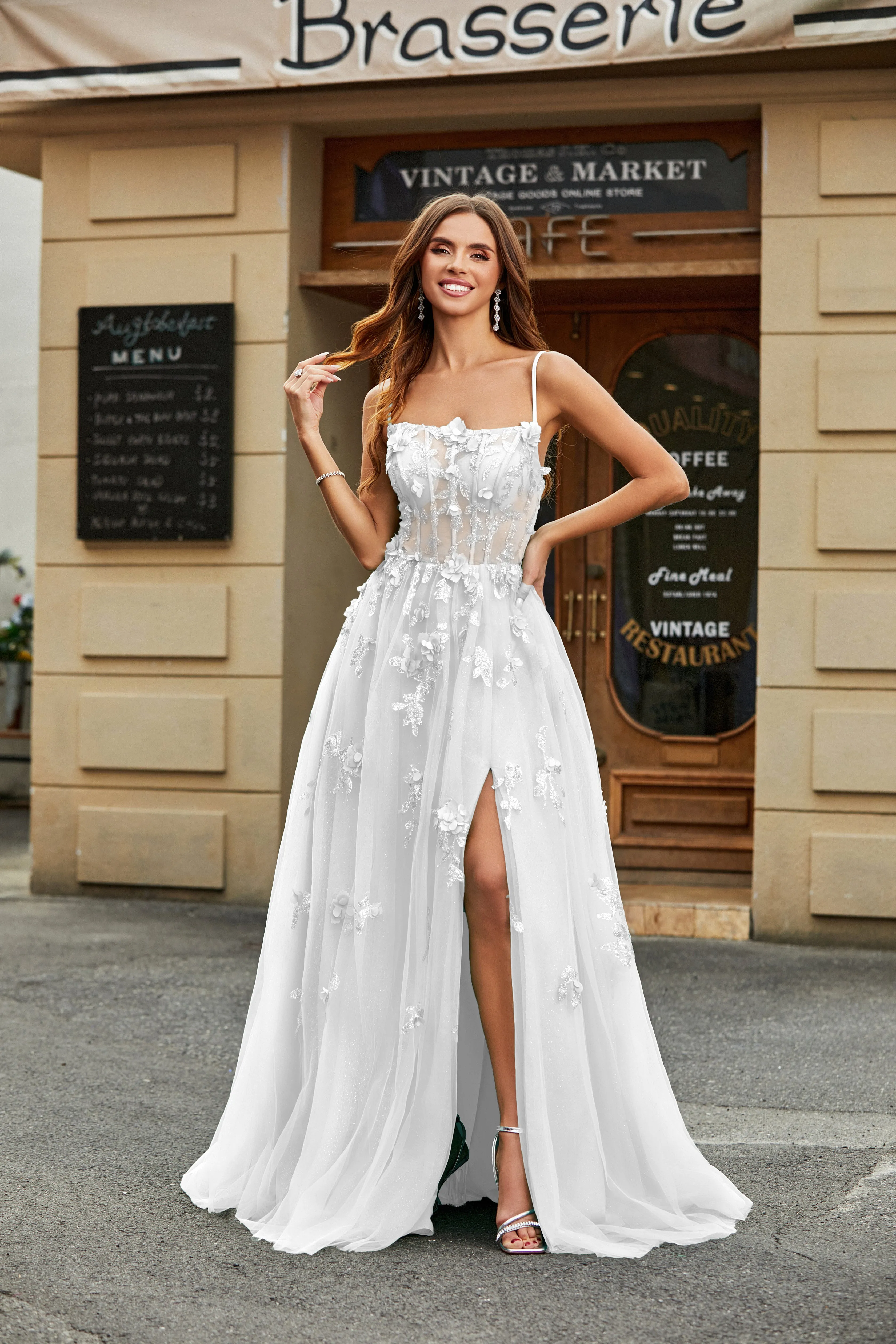 White A-Line Tulle Wedding Dress with Appliques sold by Zapaka