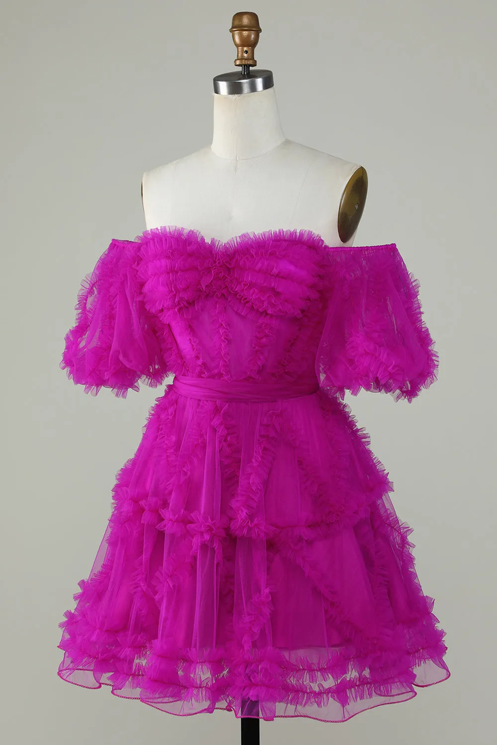 Stylish A Line Off the Shoulder Fuchsia Tulle Corset Homecoming Dress sold by Zapaka product image thumbnail 3