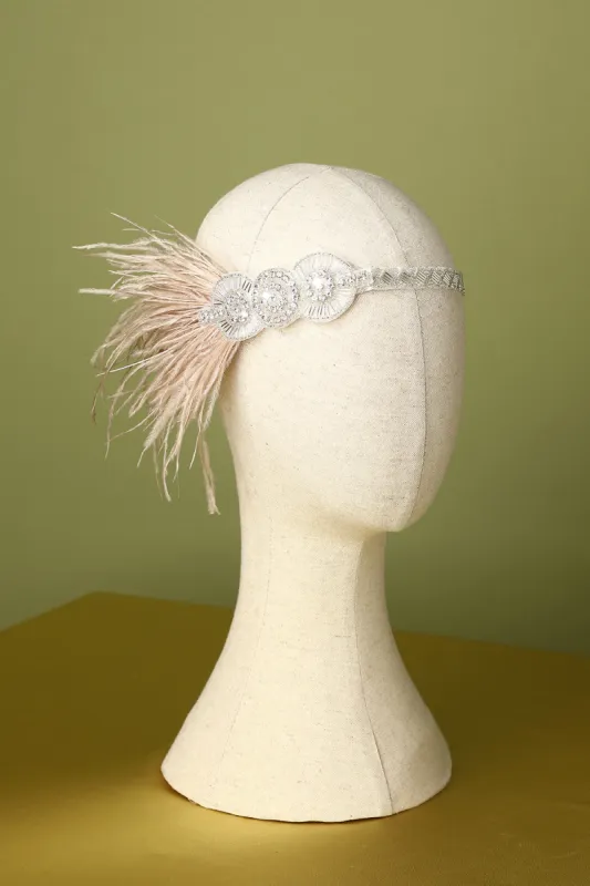 1920s Feather Beaded Flapper Headband sold by Zapaka