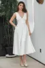 Elegant White A Line V Neck Sleeveless Graduation Dress with Hollow-out Back sold by Zapaka