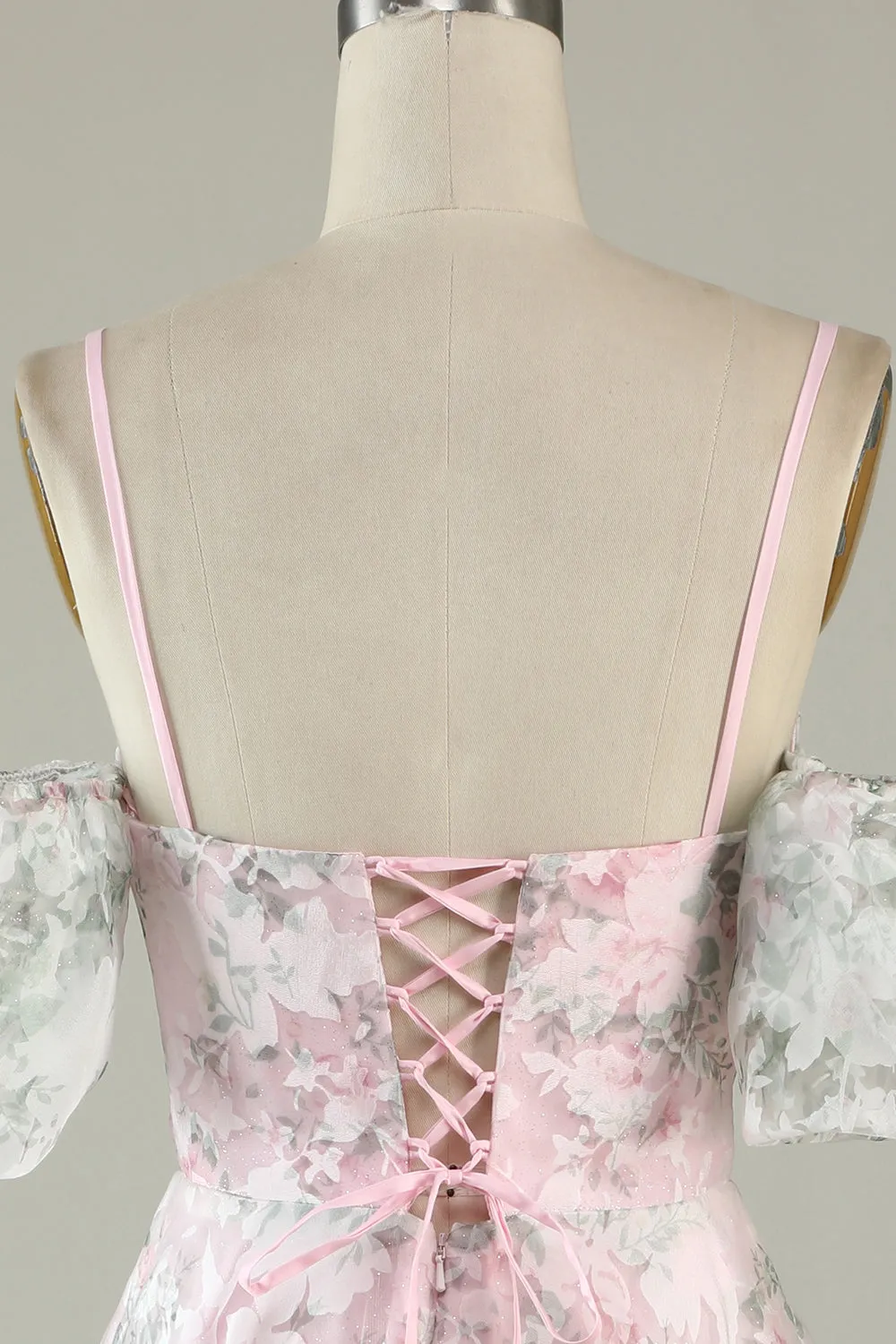 A-Line Cold Shoulder Flower Printed Pink Cocktail Dress sold by Zapaka product image thumbnail 4