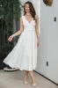 Elegant White A Line V Neck Sleeveless Graduation Dress with Hollow-out Back sold by Zapaka