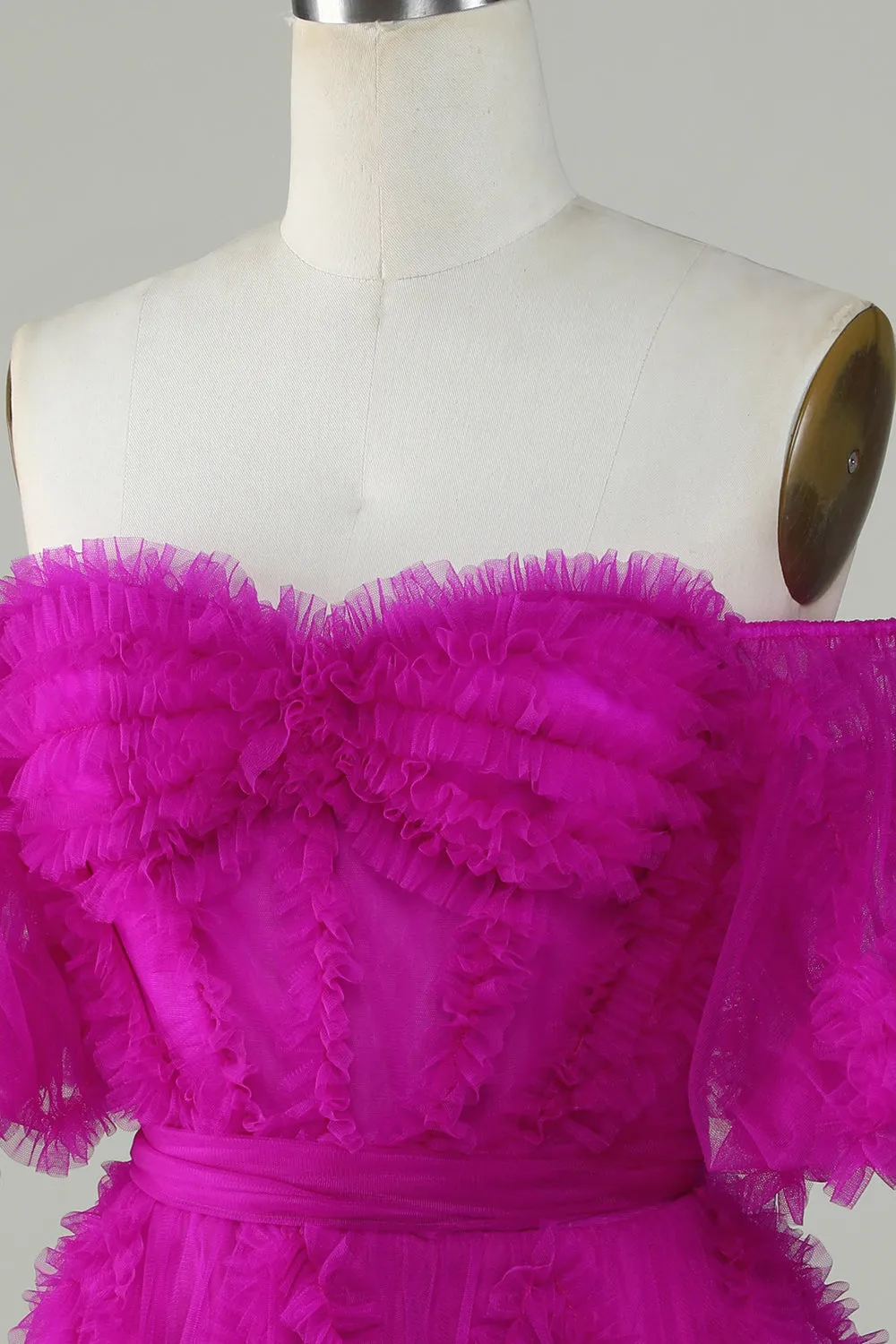 Stylish A Line Off the Shoulder Fuchsia Tulle Corset Homecoming Dress sold by Zapaka product image thumbnail 5