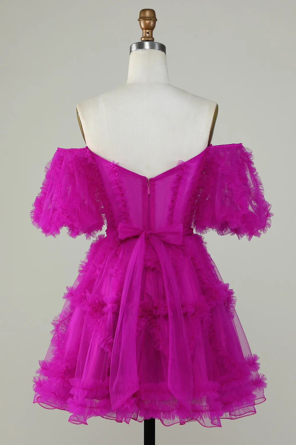 Stylish A Line Off the Shoulder Fuchsia Tulle Corset Homecoming Dress sold by Zapaka product image thumbnail 2