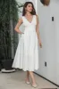 Elegant White A Line V Neck Sleeveless Graduation Dress with Hollow-out Back sold by Zapaka