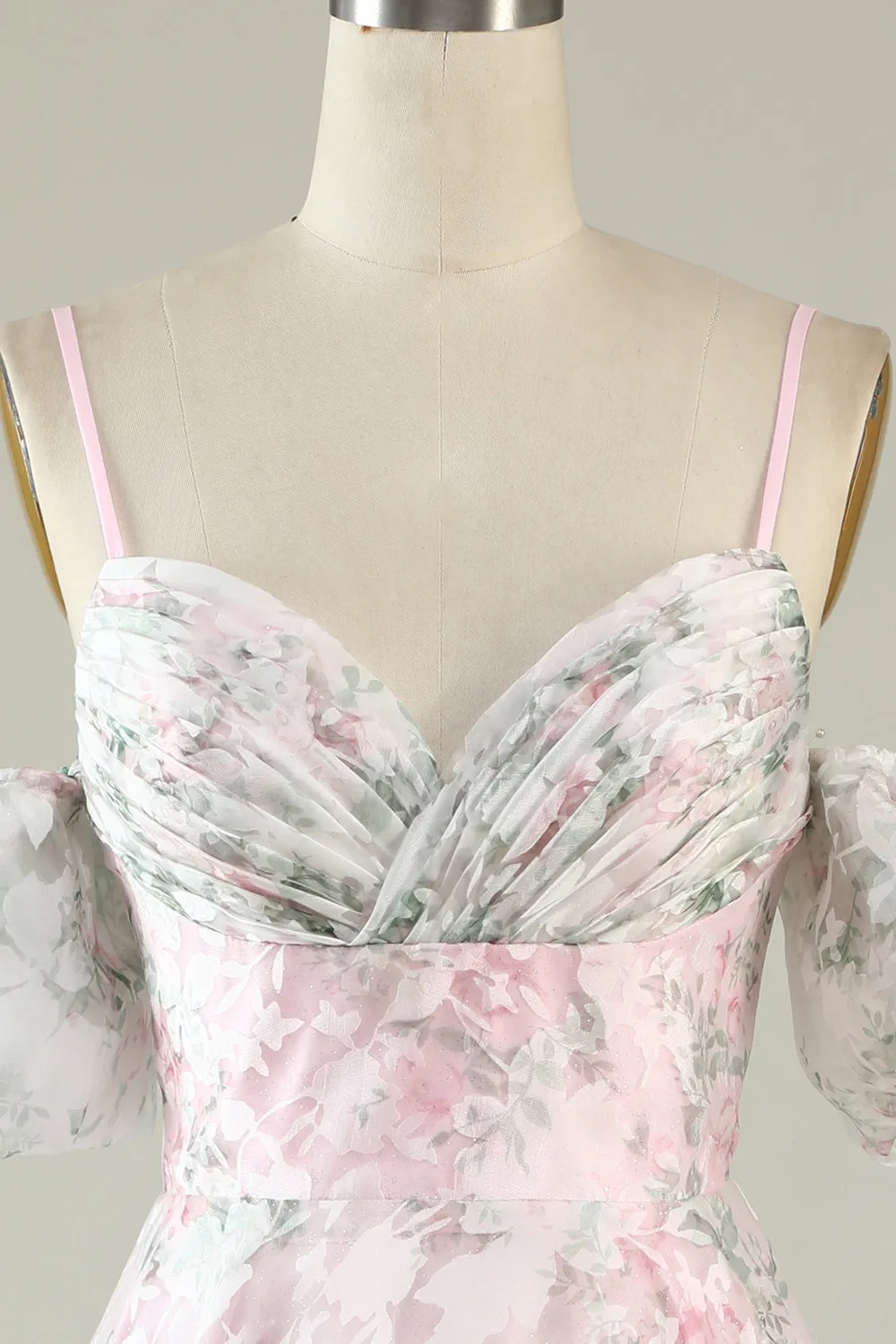 A-Line Cold Shoulder Flower Printed Pink Cocktail Dress sold by Zapaka product image thumbnail 3