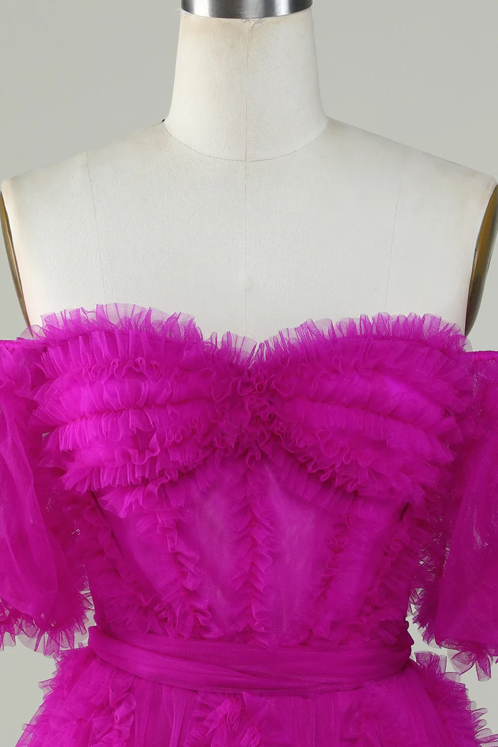 Stylish A Line Off the Shoulder Fuchsia Tulle Corset Homecoming Dress sold by Zapaka product image thumbnail 4