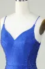 Sheath Spaghetti Straps Royal Blue Short Homecoming Dress with Beading sold by Zapaka