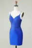 Sheath Spaghetti Straps Royal Blue Short Homecoming Dress with Beading sold by Zapaka