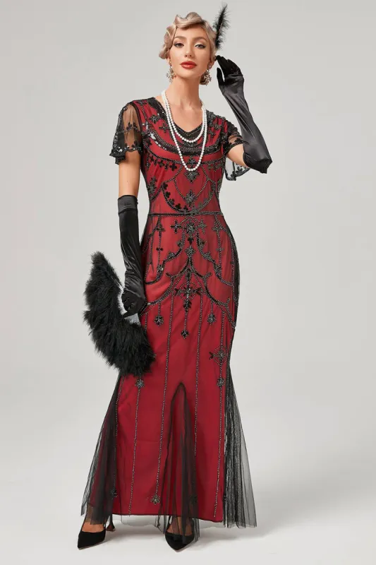 Red Sequins Long 1920s Flapper Dress sold by Zapaka