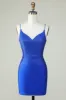 Sheath Spaghetti Straps Royal Blue Short Homecoming Dress with Beading sold by Zapaka