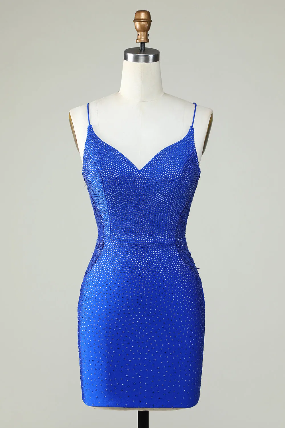 Sheath Spaghetti Straps Royal Blue Short Homecoming Dress with Beading sold by Zapaka