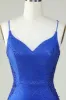 Sheath Spaghetti Straps Royal Blue Short Homecoming Dress with Beading sold by Zapaka