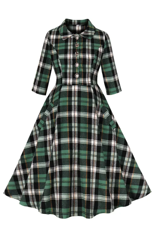 Green Plaid Ruffled 1950s Swing Dress sold by Zapaka