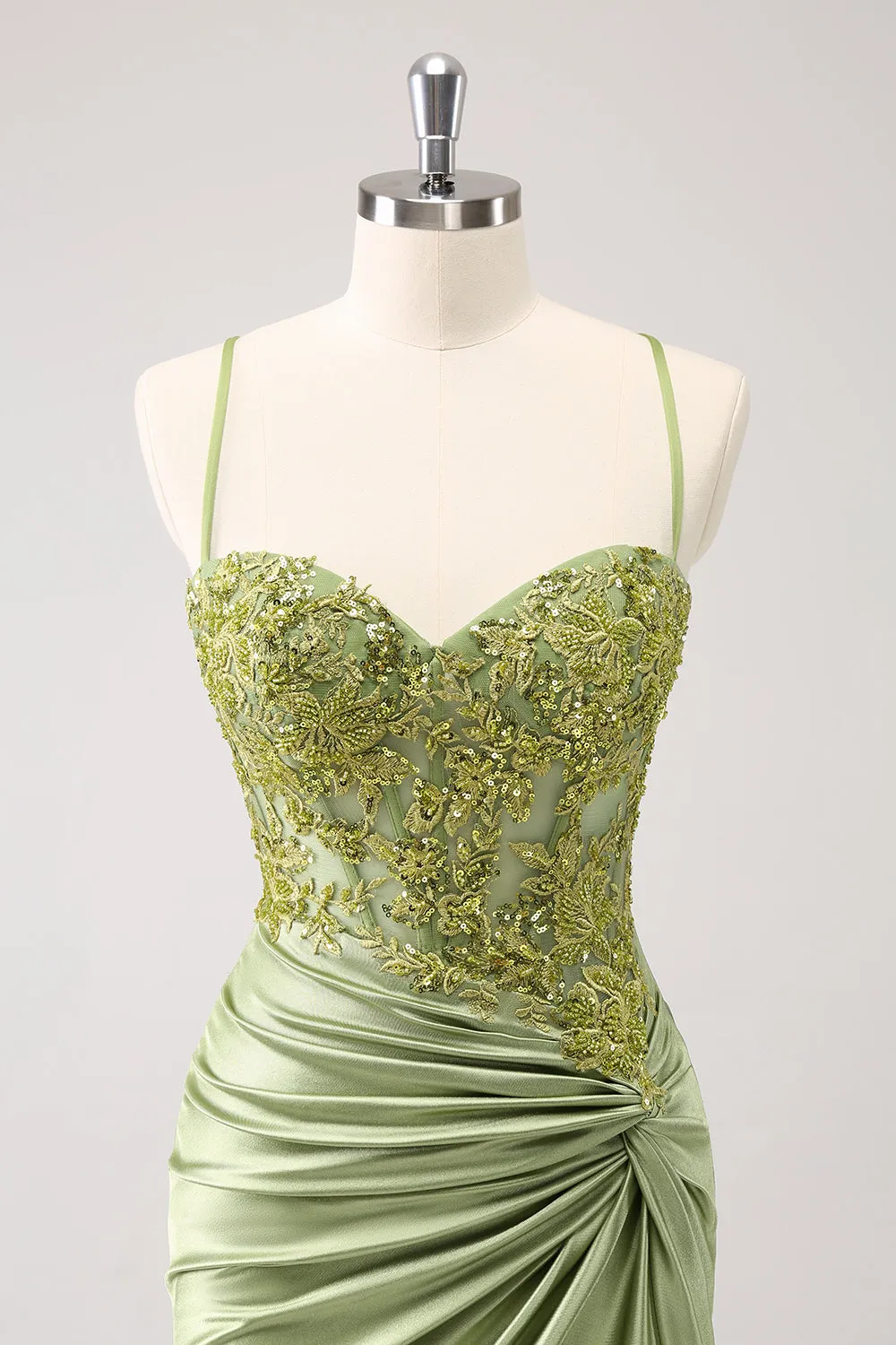 Sparkly Army Green Lace-Up Back Appliques Pleated Homecoming Dress sold by Zapaka product image thumbnail 4