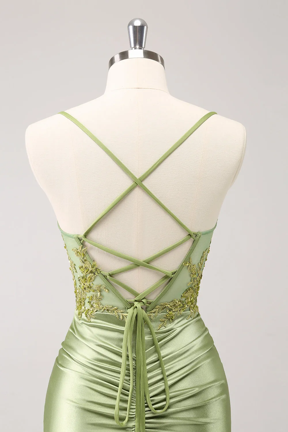 Sparkly Army Green Lace-Up Back Appliques Pleated Homecoming Dress sold by Zapaka product image thumbnail 5