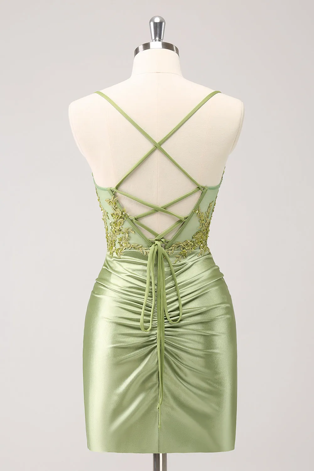 Sparkly Army Green Lace-Up Back Appliques Pleated Homecoming Dress sold by Zapaka product image thumbnail 2
